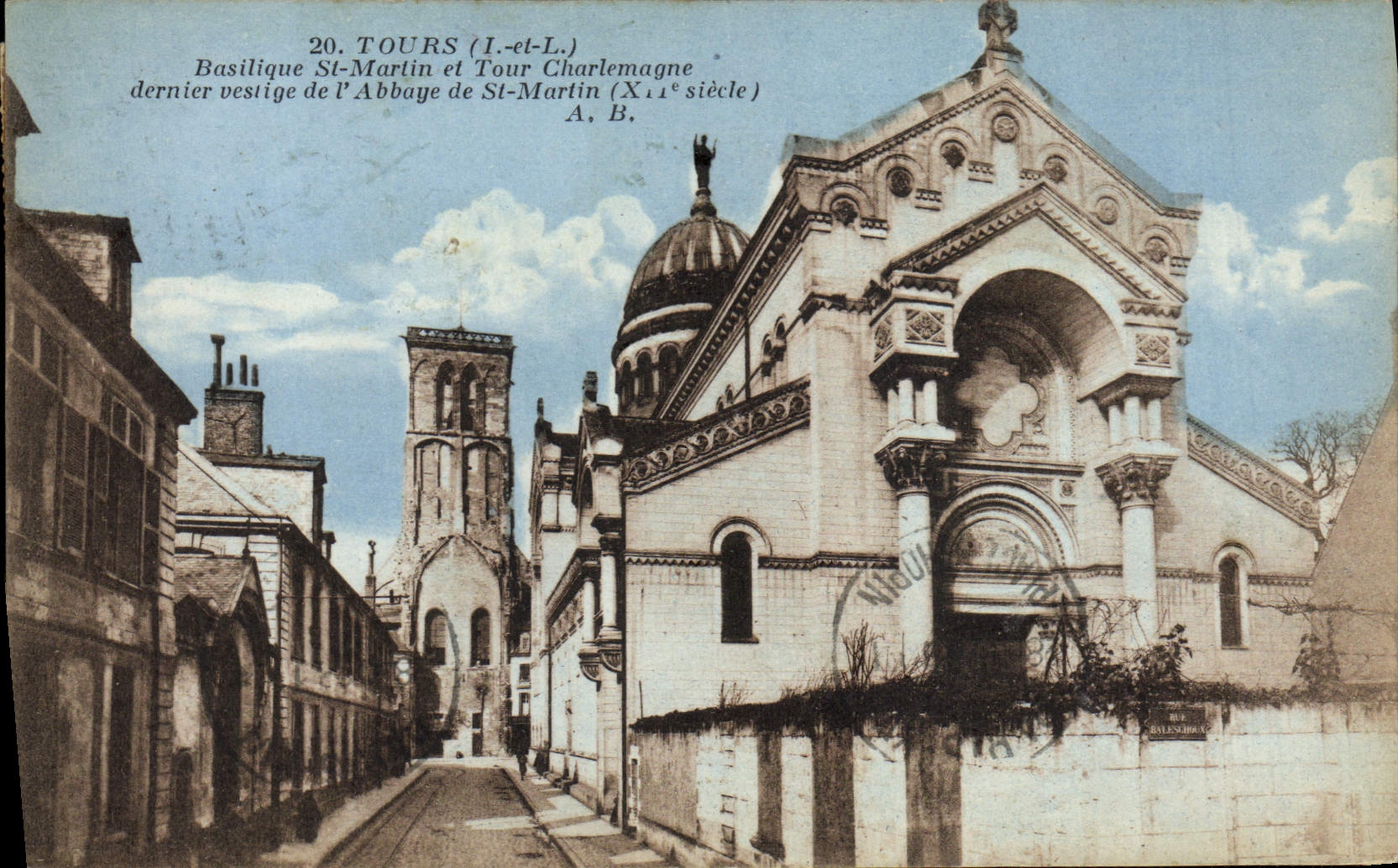 VINTAGE POSTCARD Tours Basilica St Martin and Tour Charlemagne last vestige of the abbey St Martin