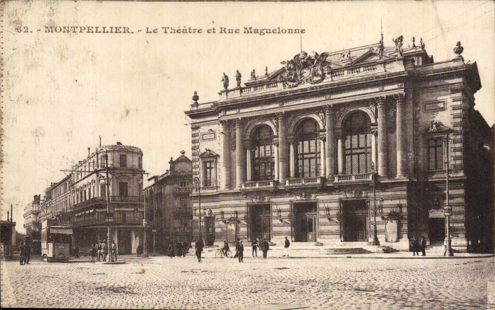 VINTAGE POSTCARD Montpellier the Theater and Street Maguelonne Tram