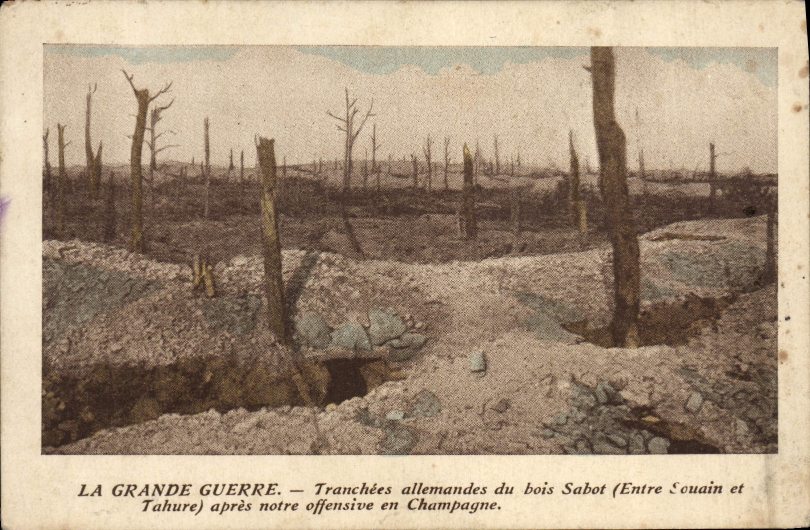 VINTAGE POSTCARD the Great War Distinct German of wood Militaria Shoe Between Souain and Tahure