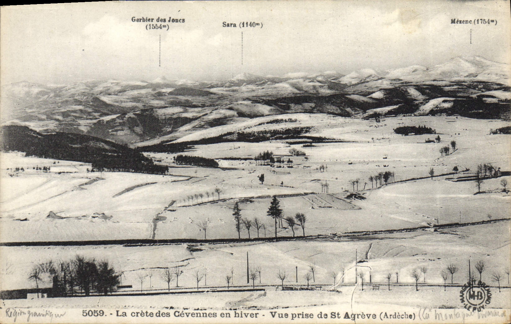 VINTAGE POSTCARD Crete of the Cevennes in winter Seen from of St Agreve