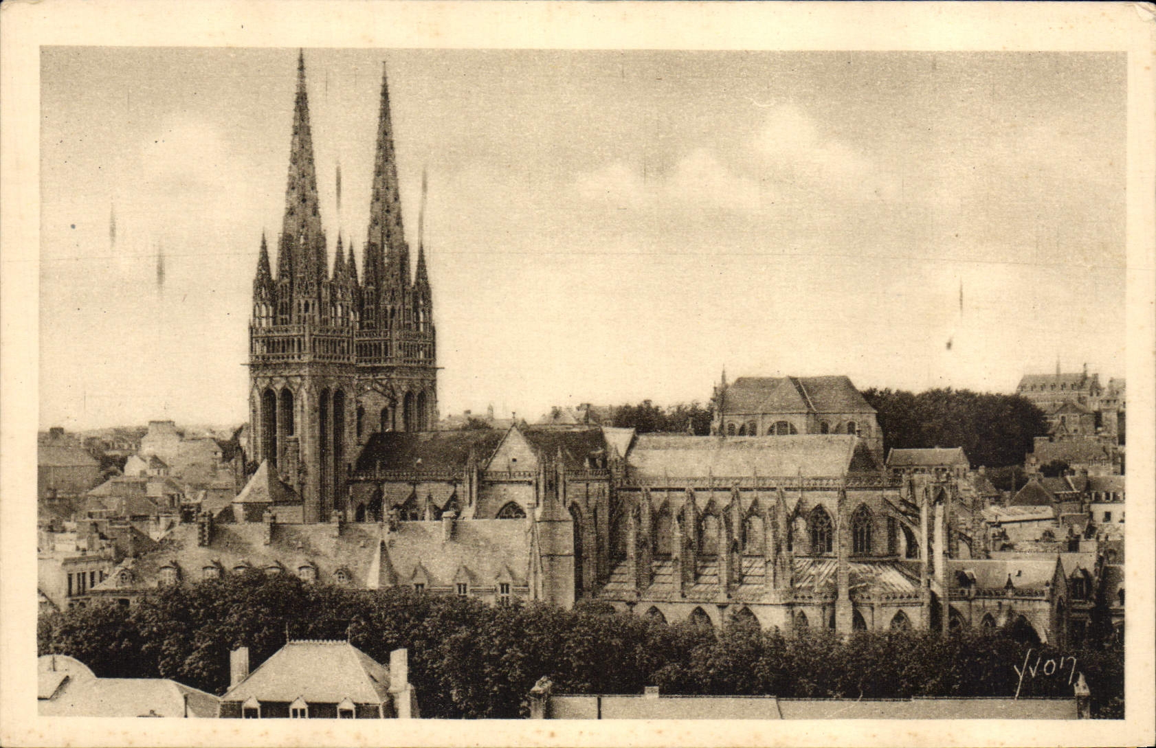 VINTAGE POSTCARD Brittany Quimper the Cathedral Seen Of Frugy