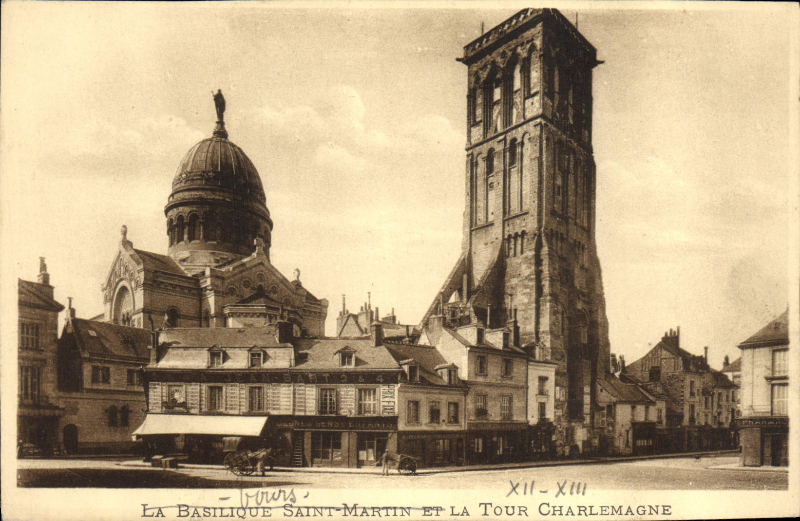 VINTAGE POSTCARD Tours the Basilica Martin Saint And the Charlemagne Tower