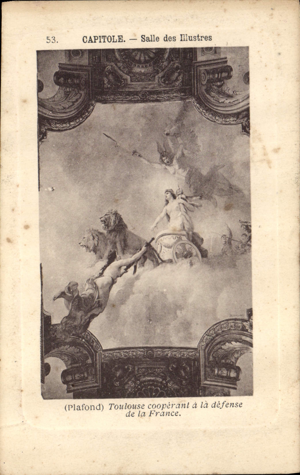 VINTAGE POSTCARD Capitole Room of famous Toulouse cooperating with the defense of France Lion