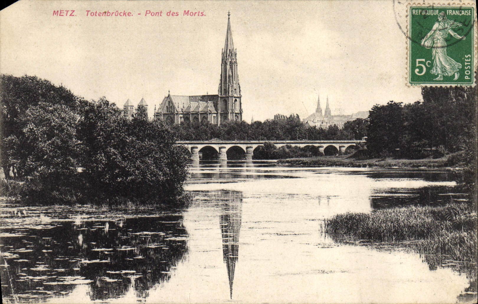 Puente de Metz Totenbrocke de la POSTAL de la VENDIMIA de Moris