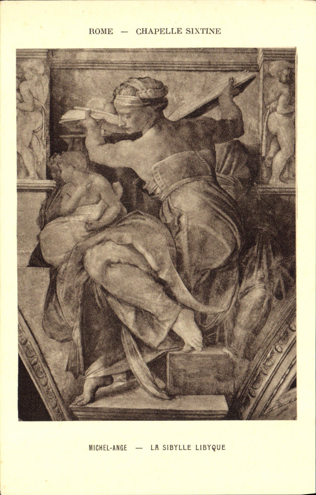 VINTAGE POSTCARD Rome Vault Sixtine Michel Angel the Sibyl libyqye