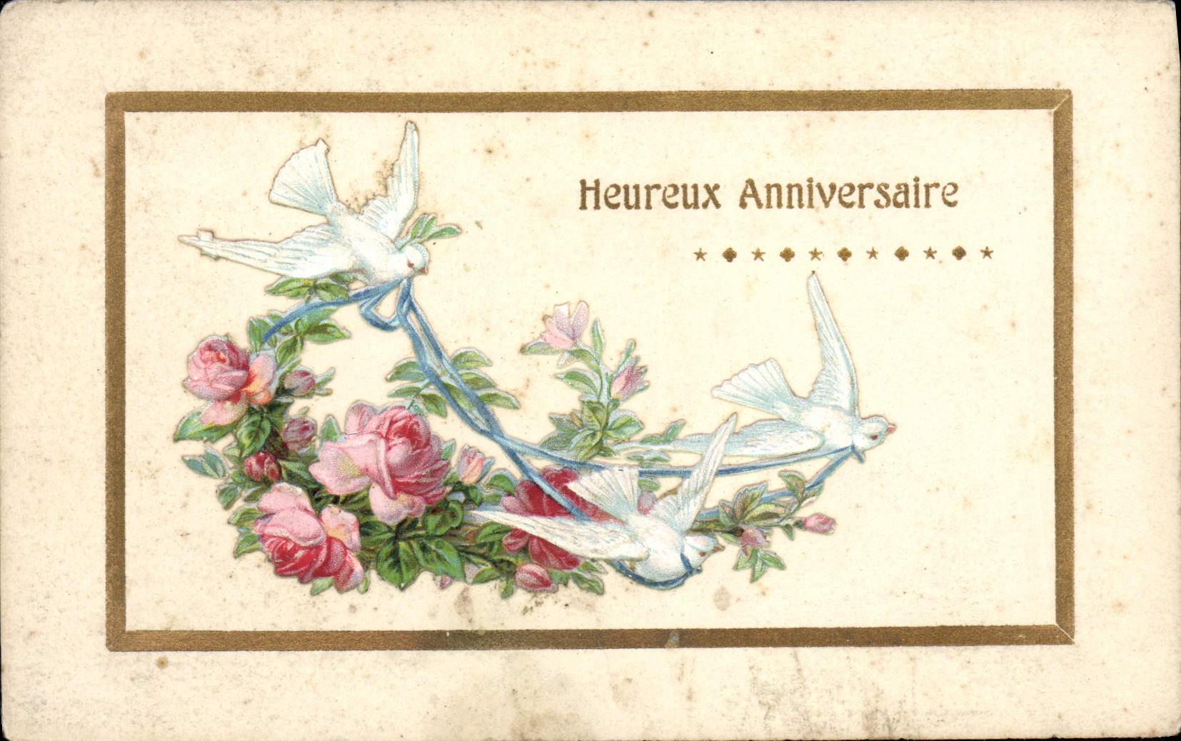 CPA Fantaisie Fleurs Colombes Heureux Anniversaire