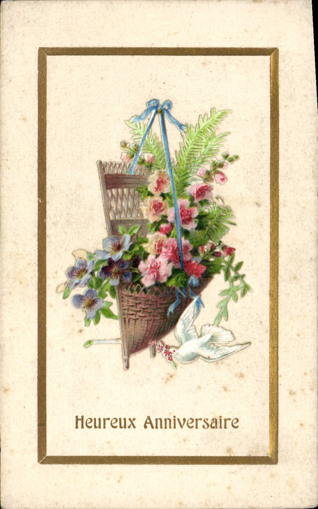 CPA Fantaisie Fleurs Colombes Heureux Anniversaire