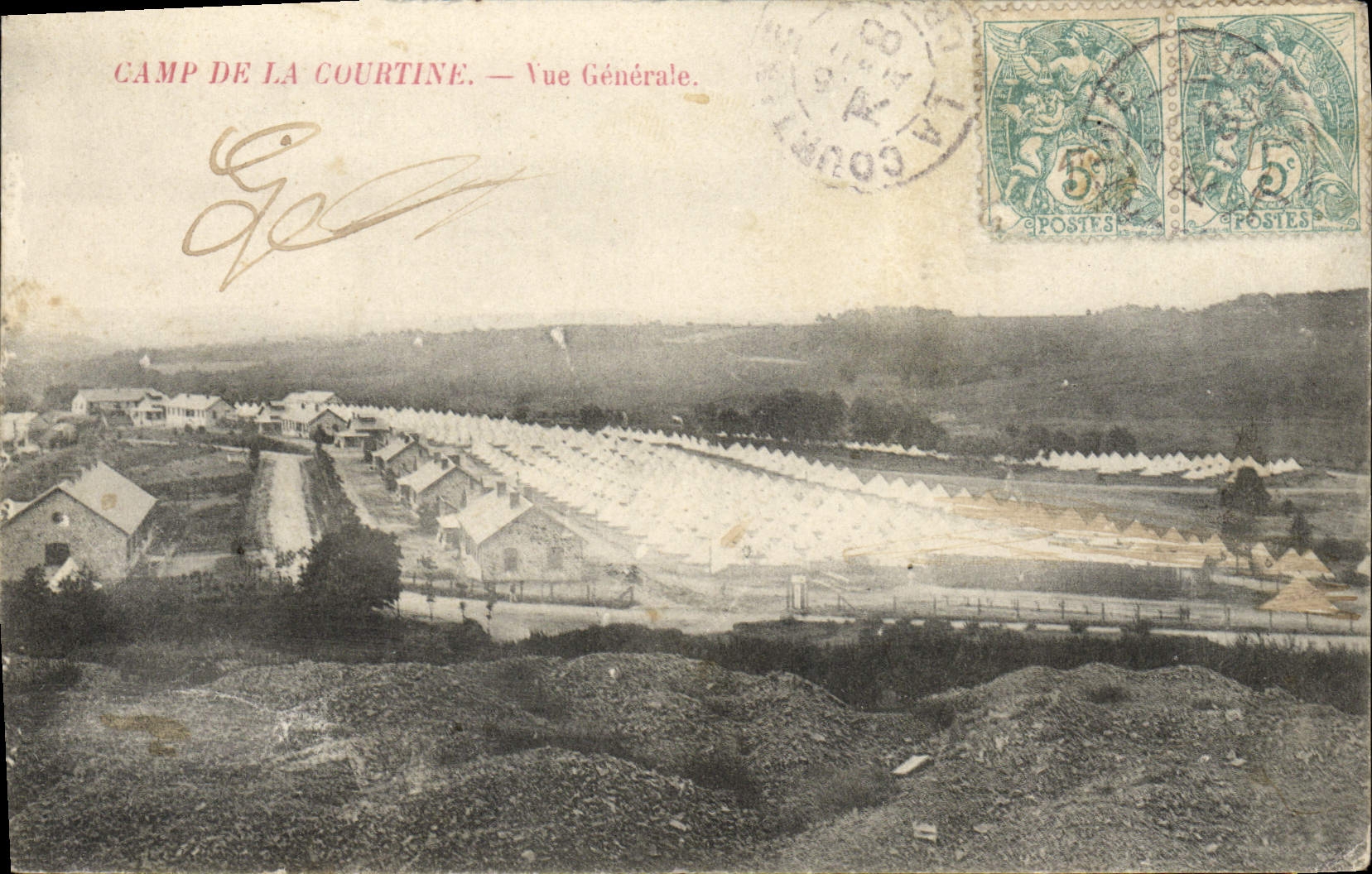 VINTAGE POSTCARD Camp Of Courtine View Militaria