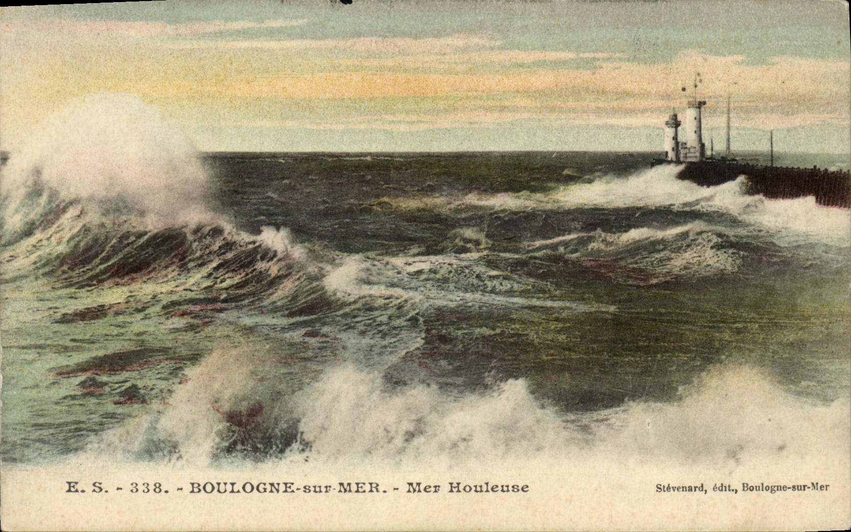VINTAGE POSTCARD Boulogne On Sea Surging Sea Lighthouse