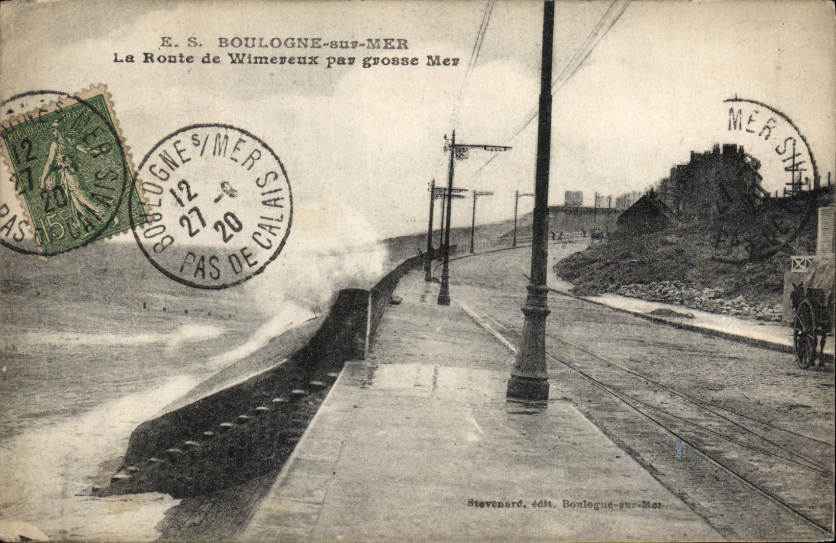 VINTAGE POSTCARD Boulogne On Sea the Road of Wimereux By Heavy sea Horse