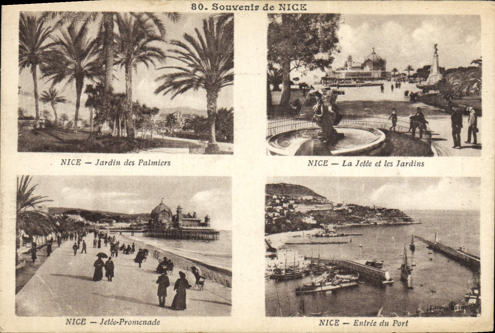 Jardín de la POSTAL de la VENDIMIA Niza de la caminata y de los jardines lanzados lanzados palmeras entrados de los barcos portuarios