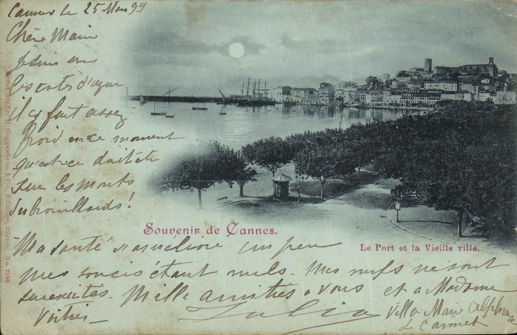 CPA Souvenir de Cannes Le port et la vieille ville carte 1899