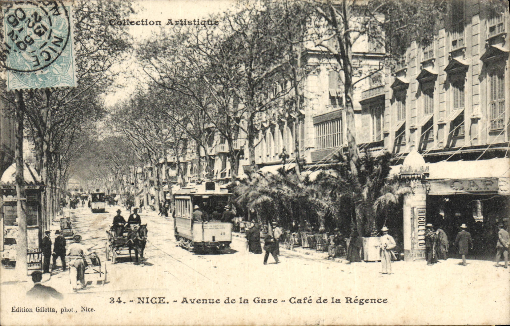 CPA Nice Avenue de la Gare Cafe de la Regence Tramway
