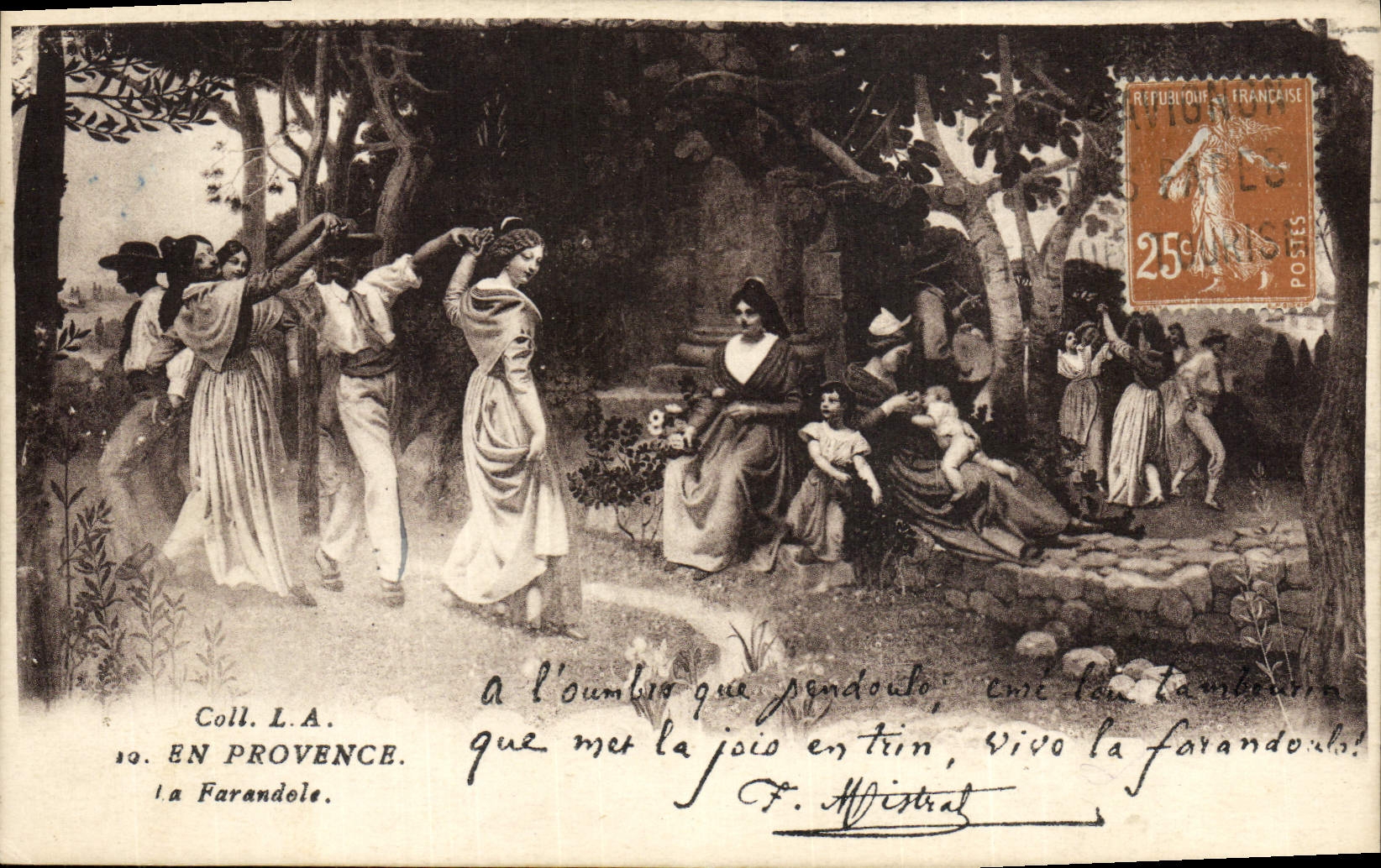 VINTAGE POSTCARD In Provence the farandole Folklore