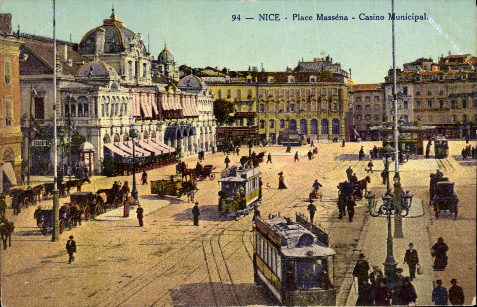 VINTAGE POSTCARD Nice Places Massenna Casino Municipal Tram