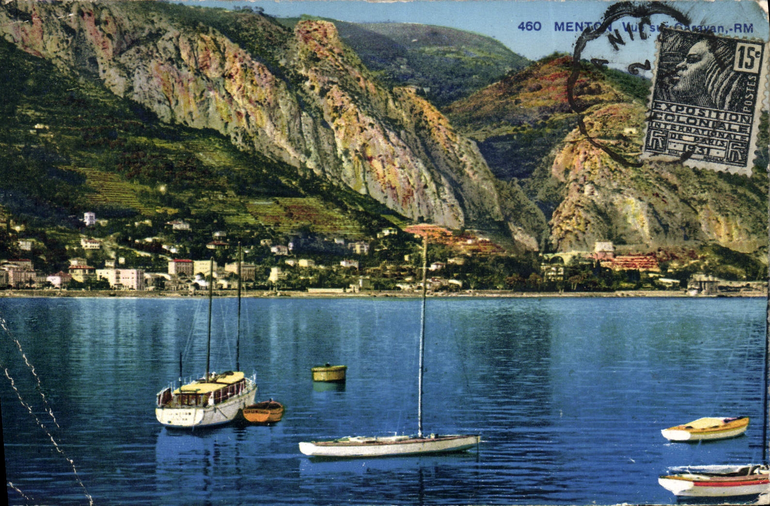 CPA Menton Vue sur Garavan Bateaux