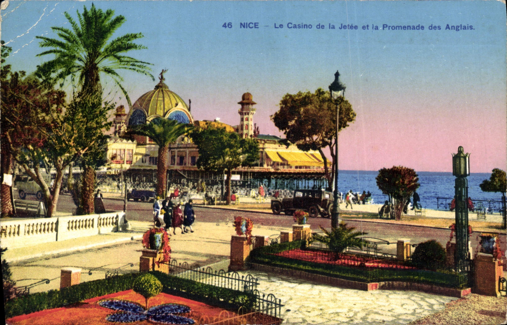 POSTAL de la VENDIMIA Niza el casino del embarcadero y de la caminata del inglés