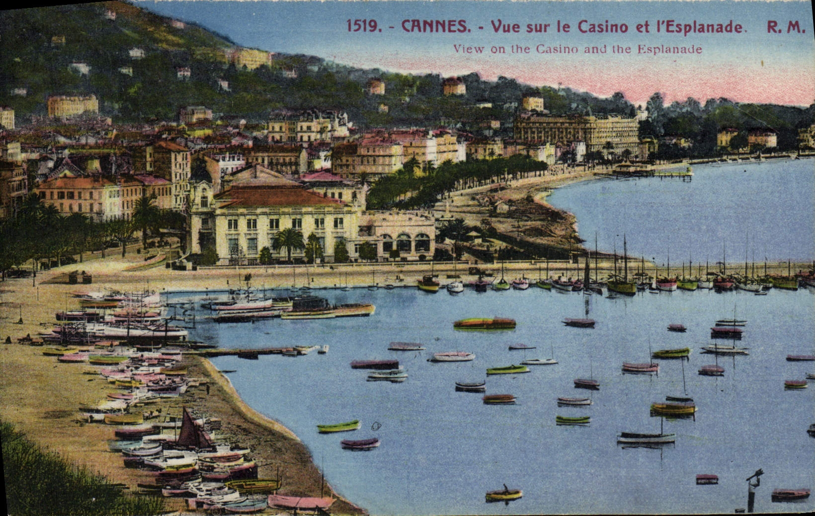 VINTAGE POSTCARD Cannes Seen on the Casino and the Esplanade Boats