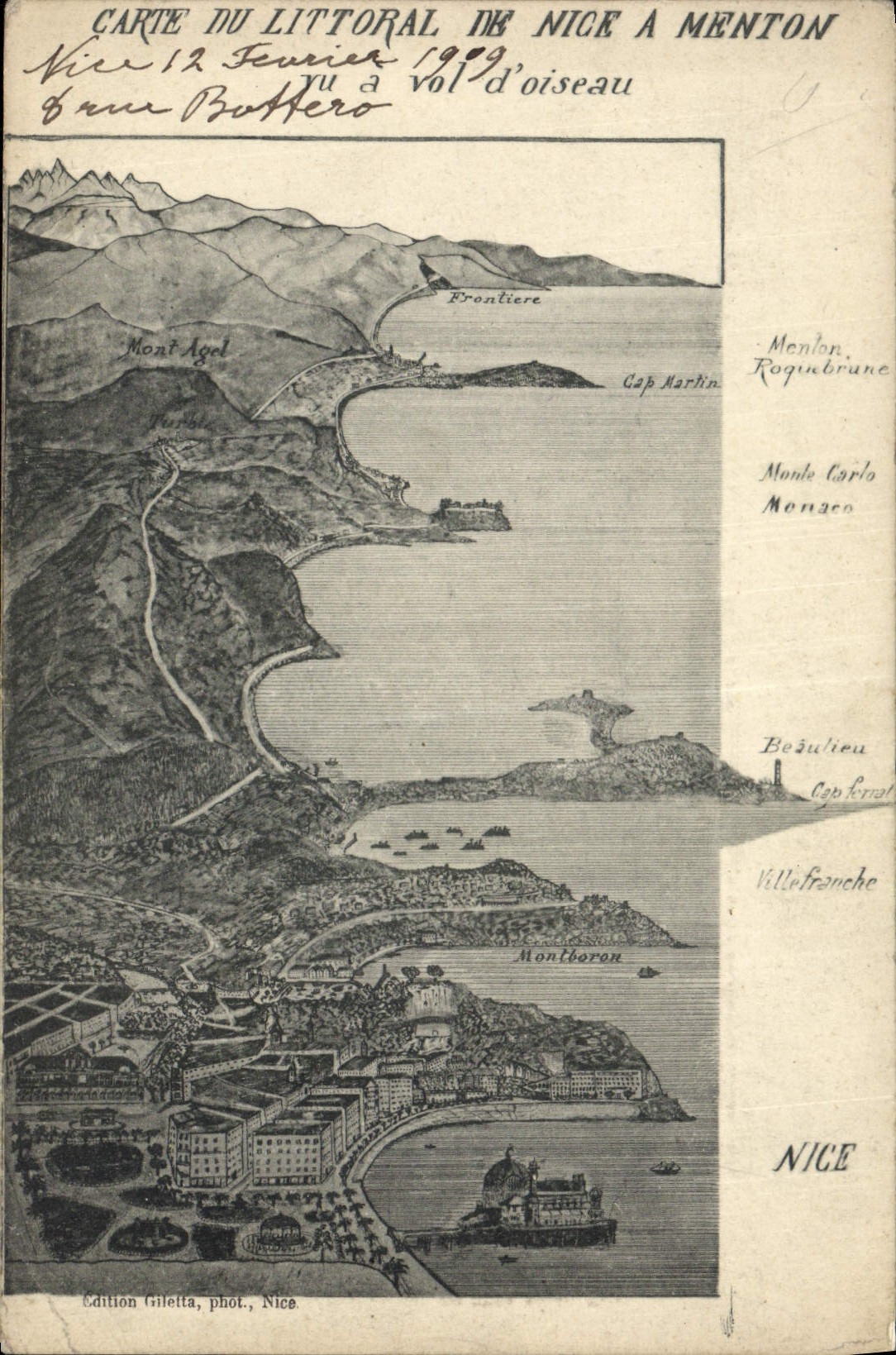 CPA Carte du Littoral De Nice a Menton