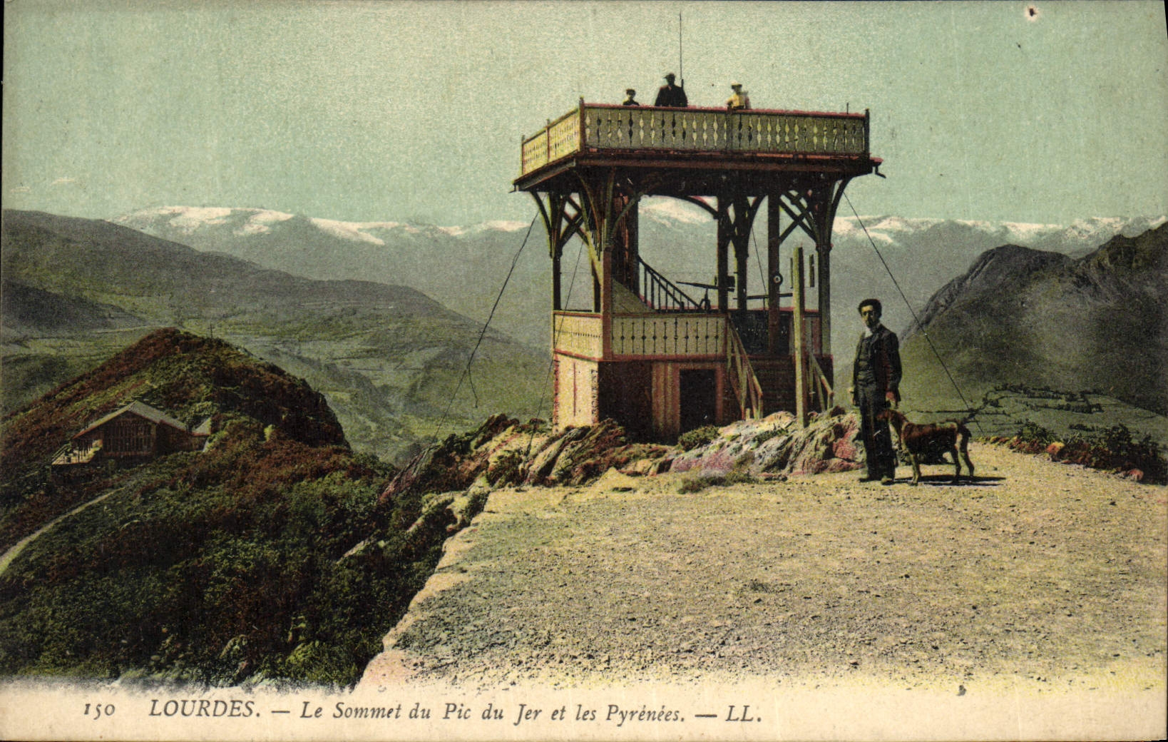 VINTAGE POSTCARD Heavy the Summit of the Peak of Jer and the Pyrenees Dog