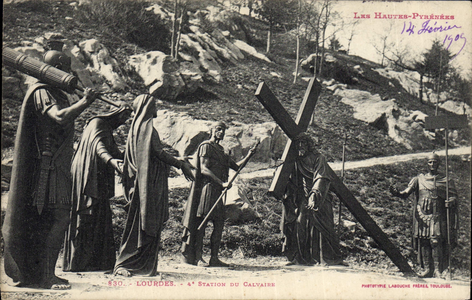 VINTAGE POSTCARD Heavy 4th Station Of the Martyrdom Christ