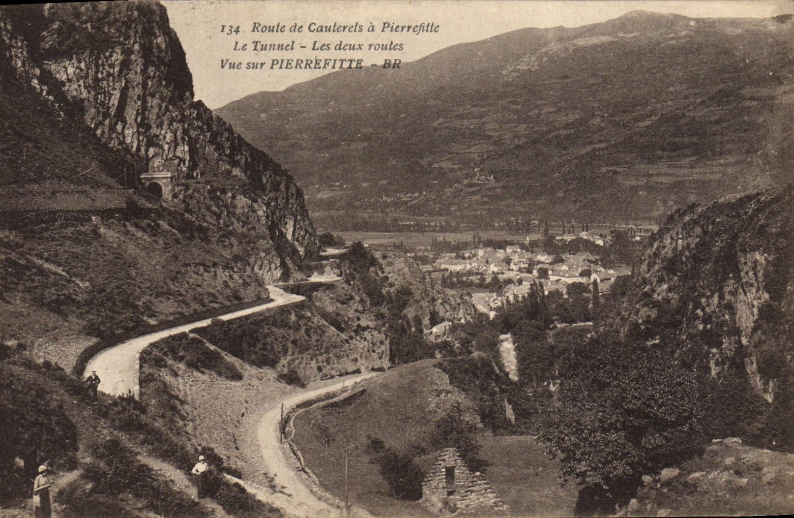 VINTAGE POSTCARD Route of Cauterels has Pierrefitte the Tunnel the two Vue roads on Pierrefitte