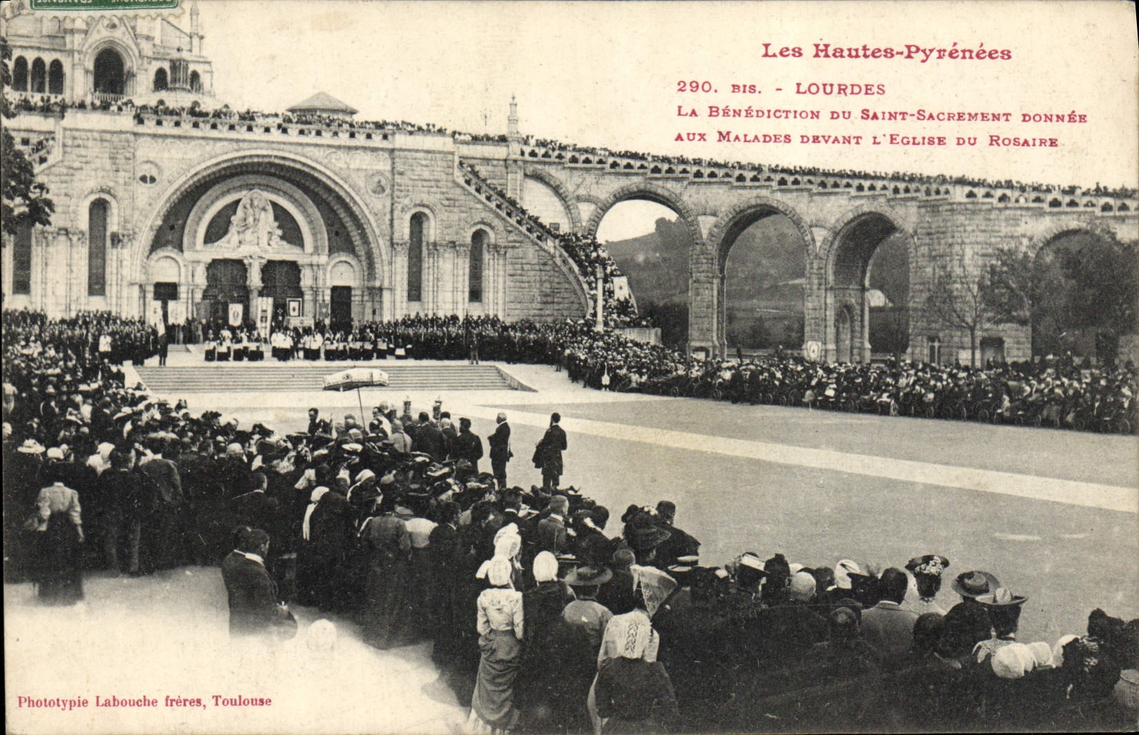 VINTAGE POSTCARD Heavy the Blessing of Blessed Sacrament given to the patients in front of the church of the rosary