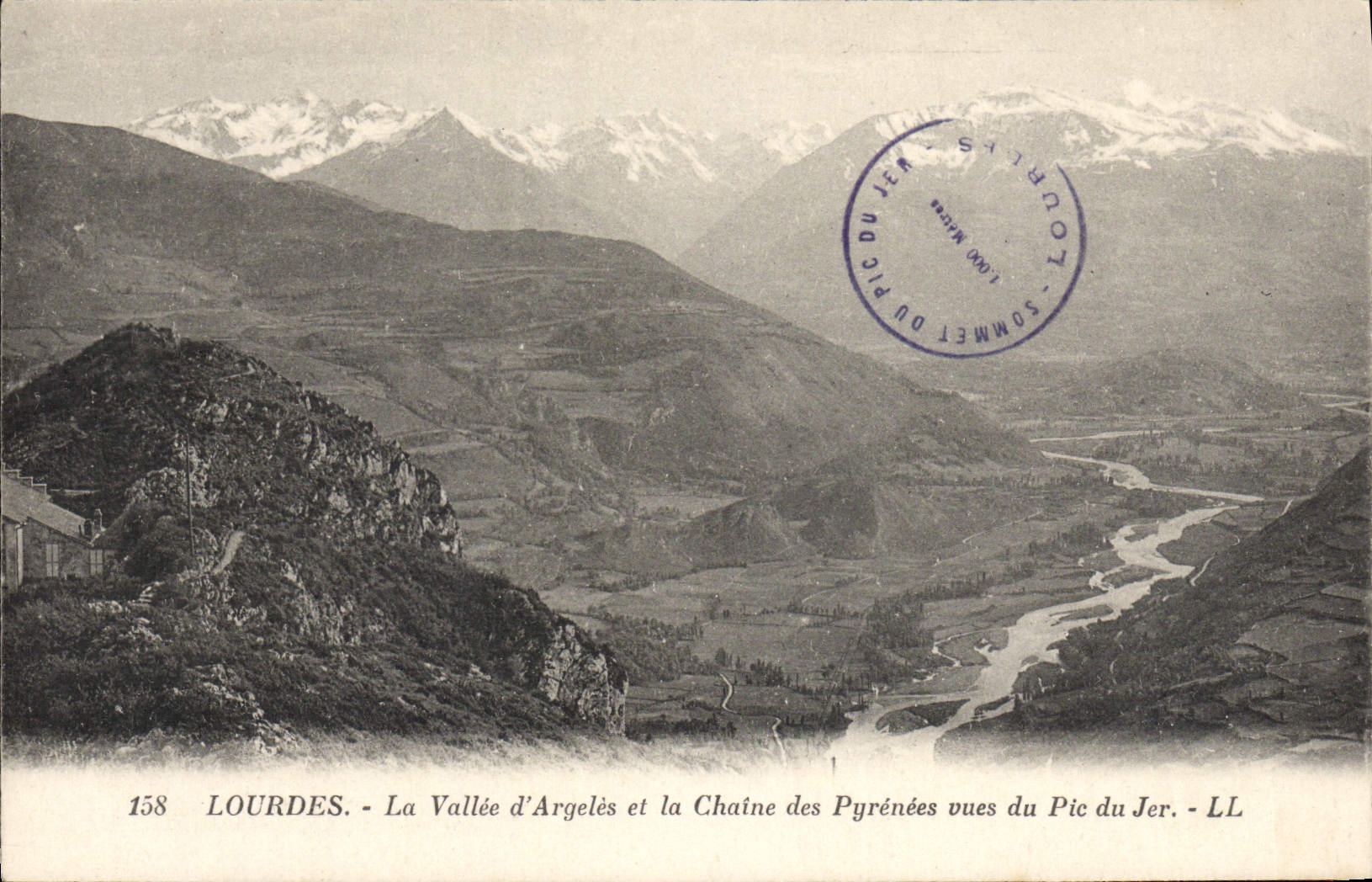 VINTAGE POSTCARD Heavy the Valley of argeles and the Chain of the Pyrenees seen of the Peak of Jer