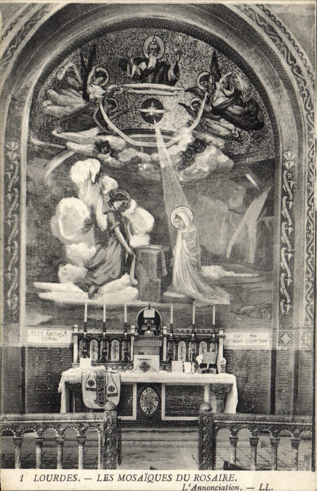 VINTAGE POSTCARD Heavy Mosaics Of the Rosary Annunciation