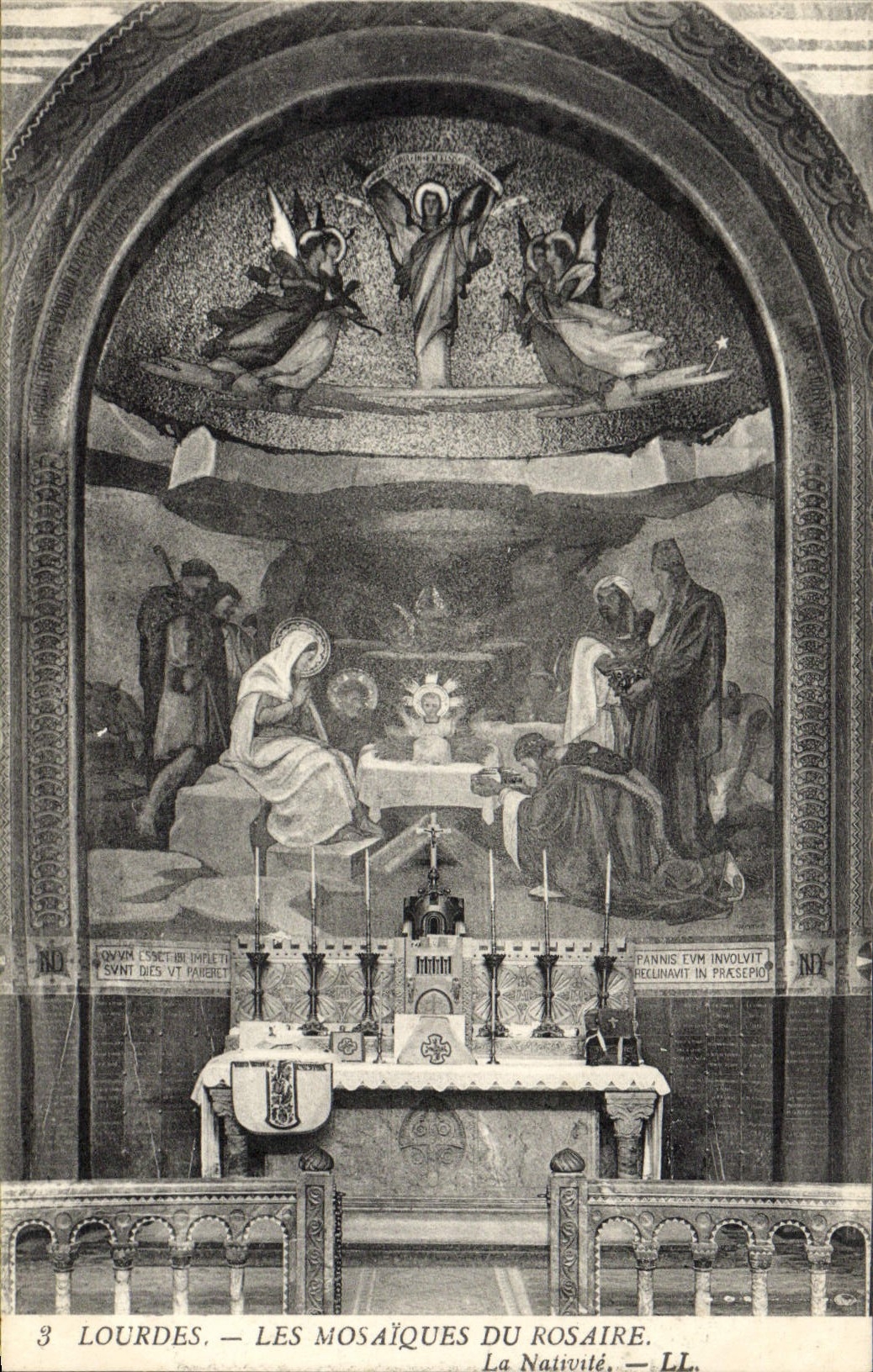 VINTAGE POSTCARD Heavy Mosaics Of the Rosary nativity