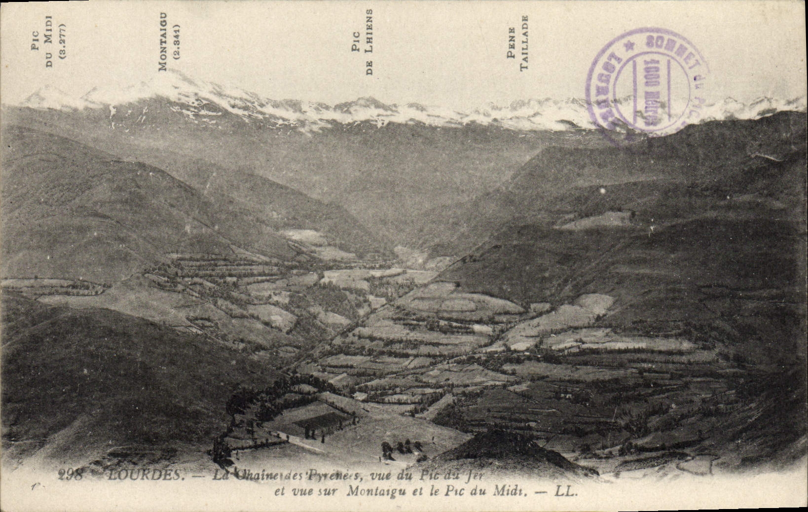 VINTAGE POSTCARD Heavy the chain of the Pyrenees seen of the Peak of Jer and sight on Montaigu and the peak of the South