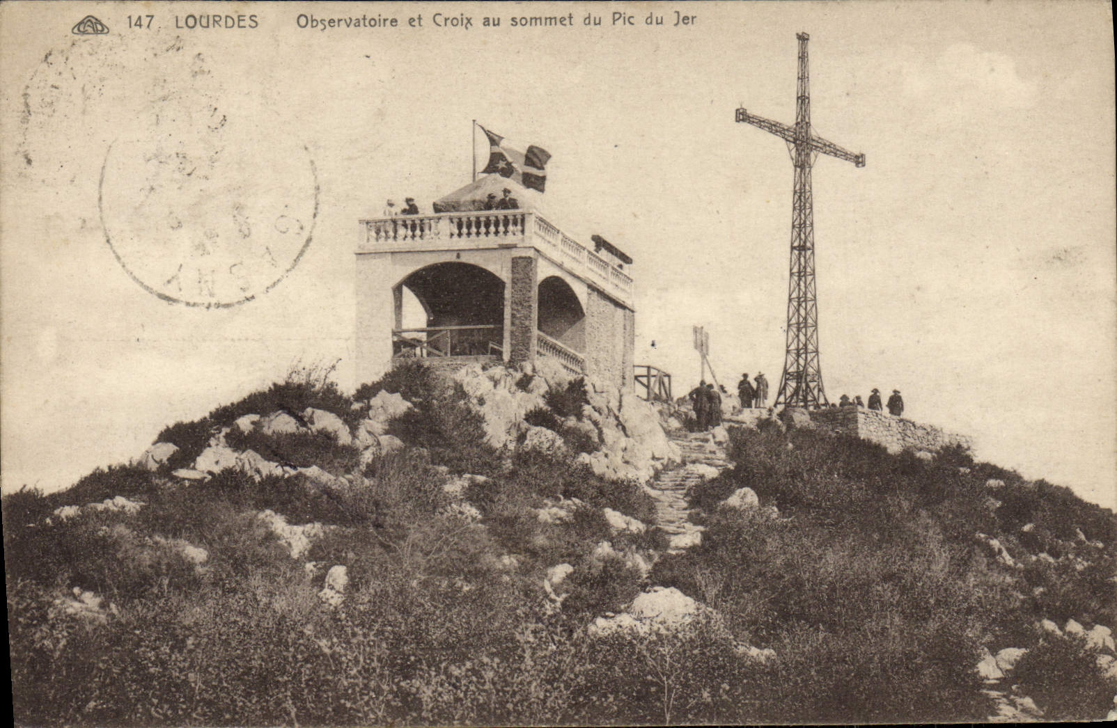 VINTAGE POSTCARD Heavy Observatory and Cross at the Top of the Peak of Jer