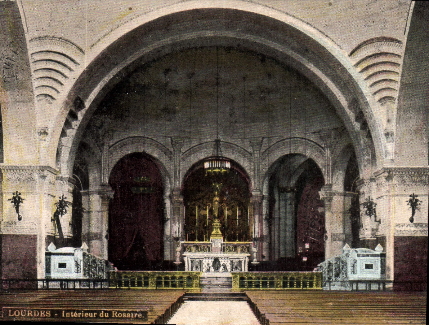 VINTAGE POSTCARD Interior Loudes of the Rosary