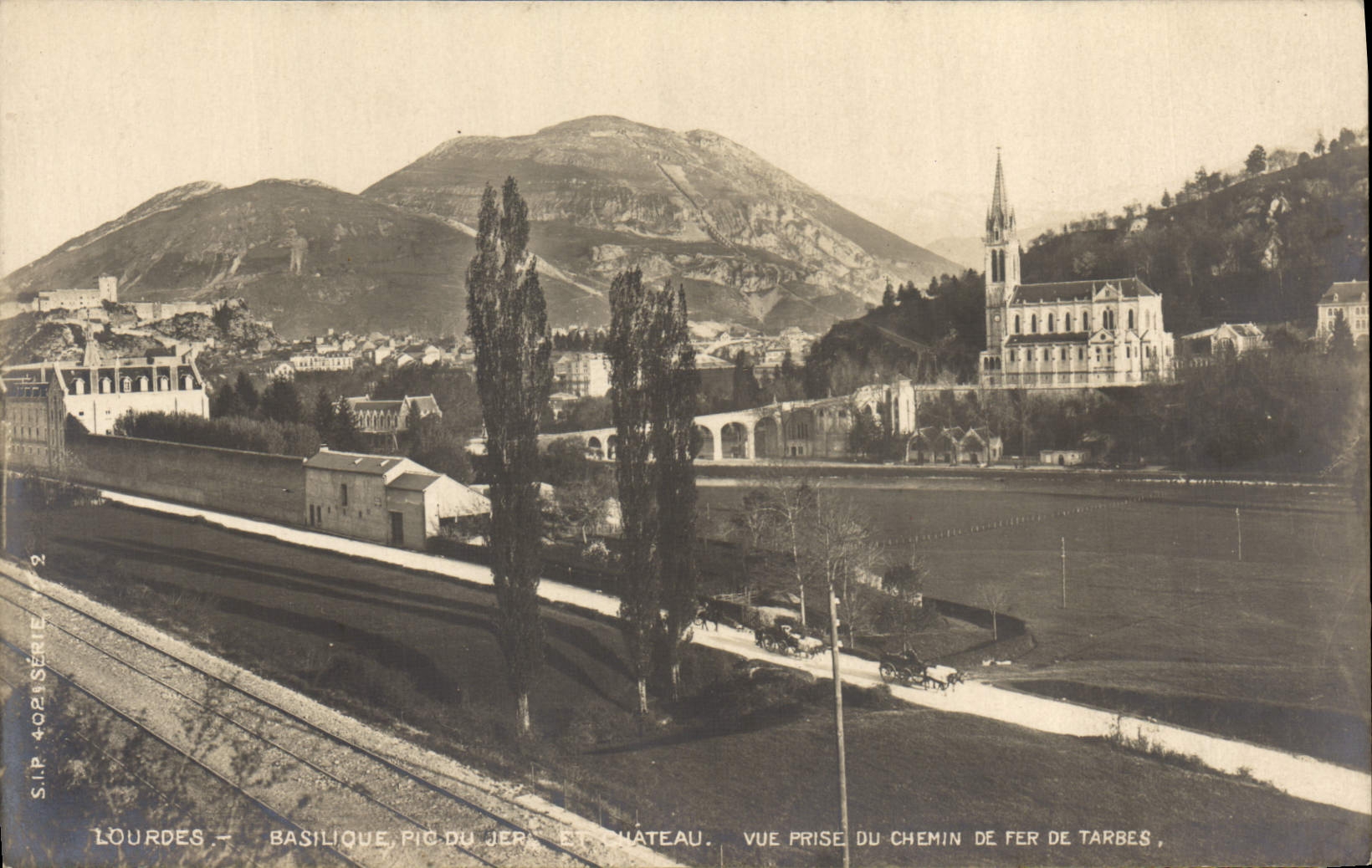 VINTAGE POSTCARD Heavy Basilica of the Peak of Jer the castle Seen from of the railroad of Tarbes