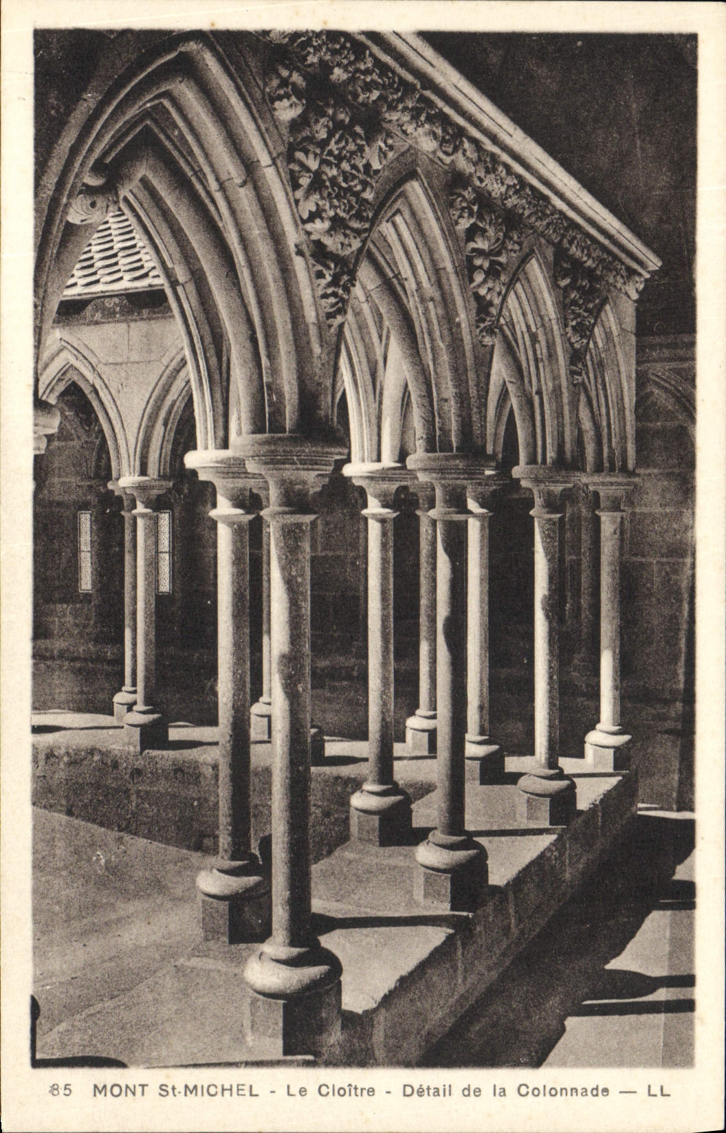 VINTAGE POSTCARD Mount St Michel the Cloister Detail of the colonnade