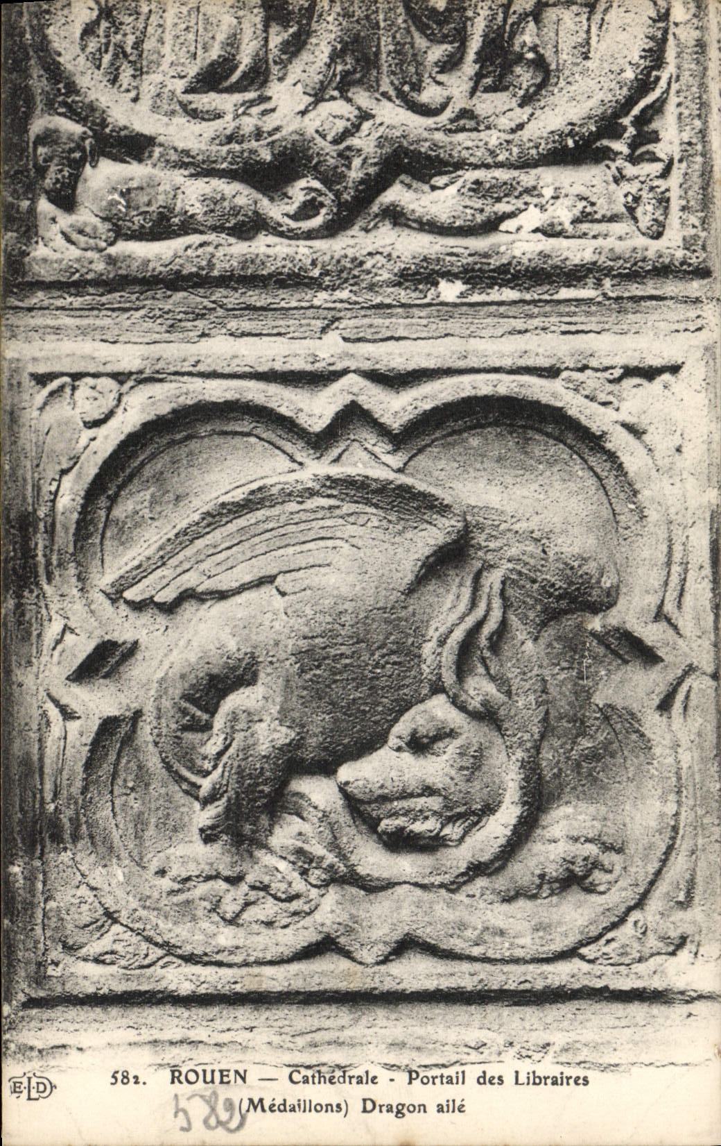 VINTAGE POSTCARD Rouen Cathedral Gate of the Booksellers Dragon wing