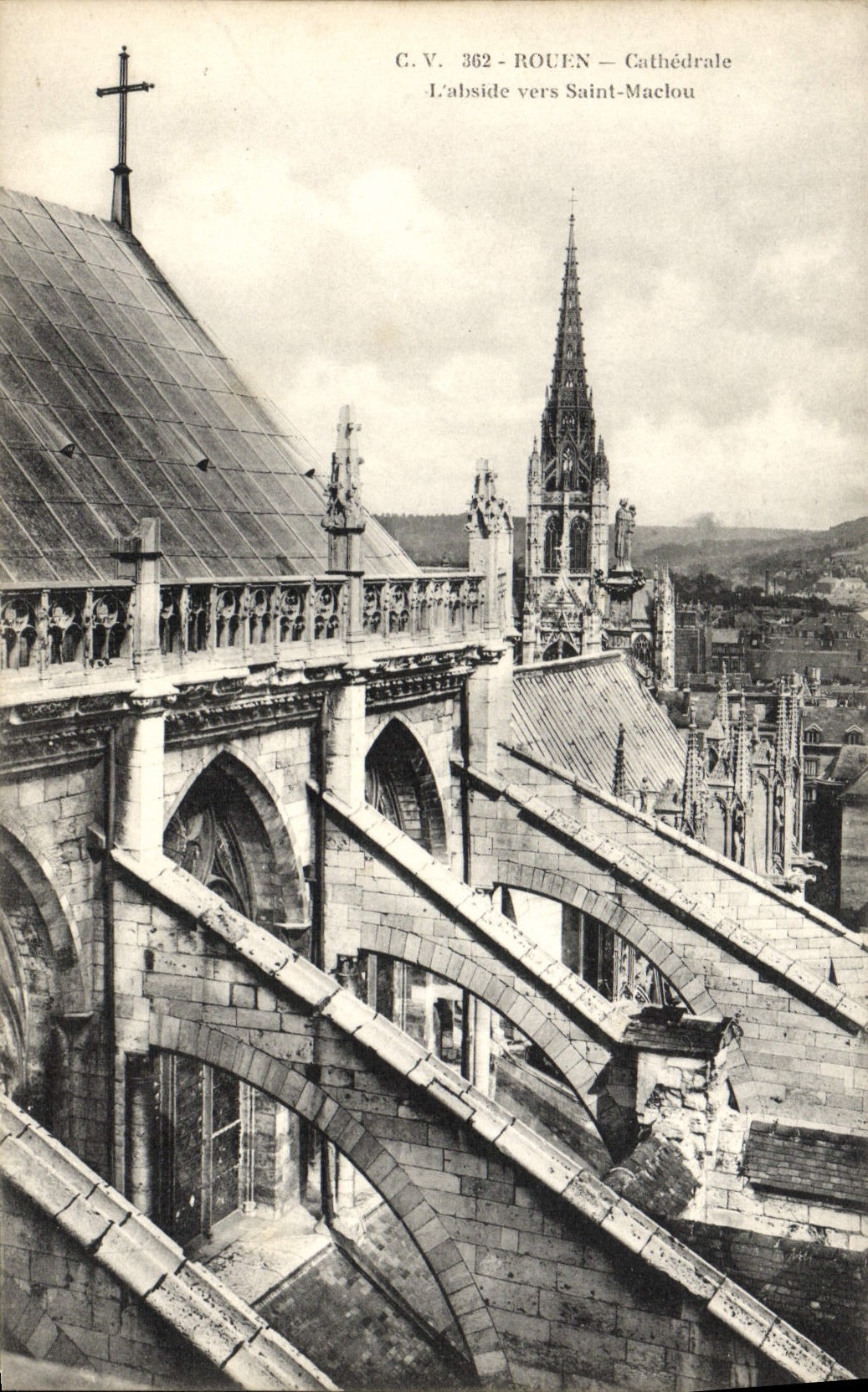 VINTAGE POSTCARD Rouen Cathedral the apse Towards Mnclou Saint
