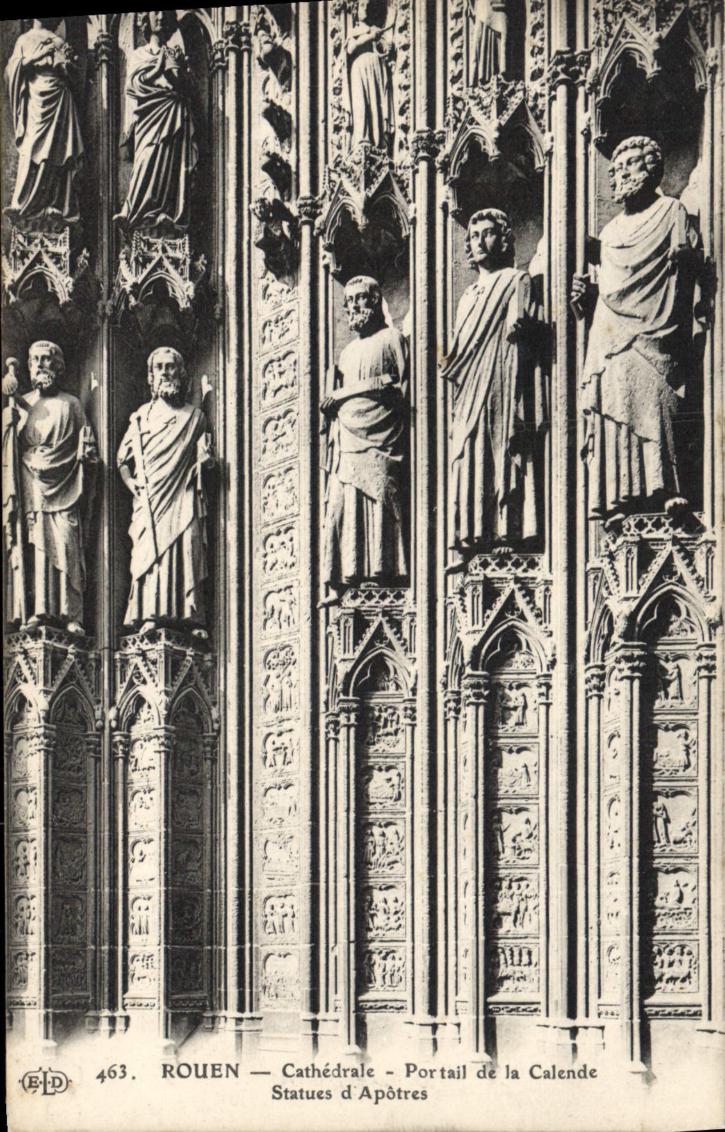 VINTAGE POSTCARD Rouen Cathedral Gate of the Calend Statues of apostles