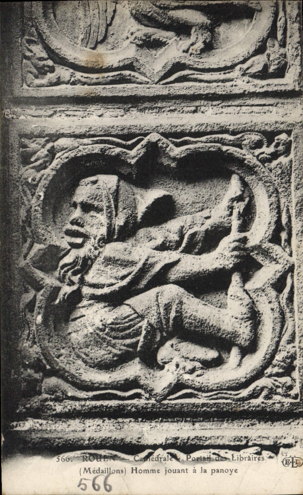 VINTAGE POSTCARD Rouen Cathedral Gate of the Booksellers Man playing panoye