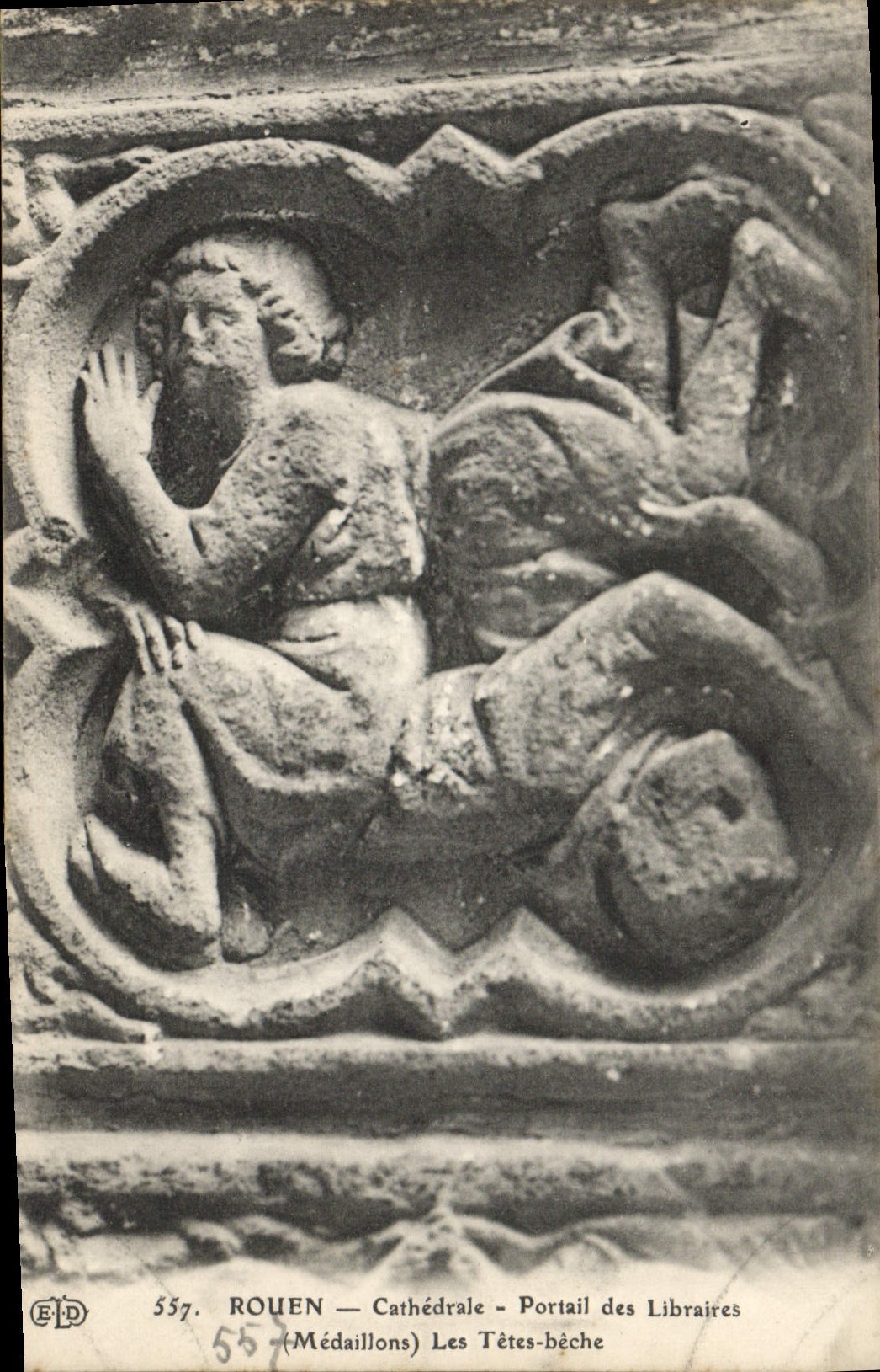 VINTAGE POSTCARD Rouen Cathedrale Gate of the Booksellers Medallions the head digs