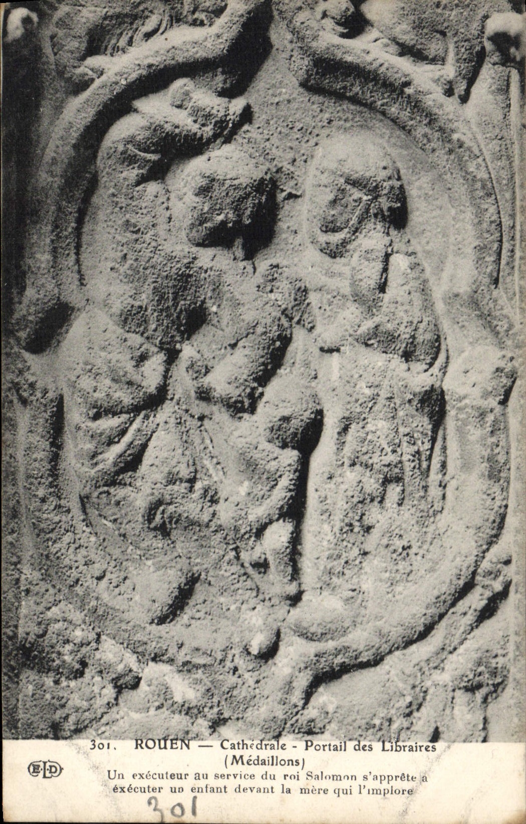 VINTAGE POSTCARD Rouen Cathedral Gate of the Booksellers Medallions an executor with the service of king Solomon