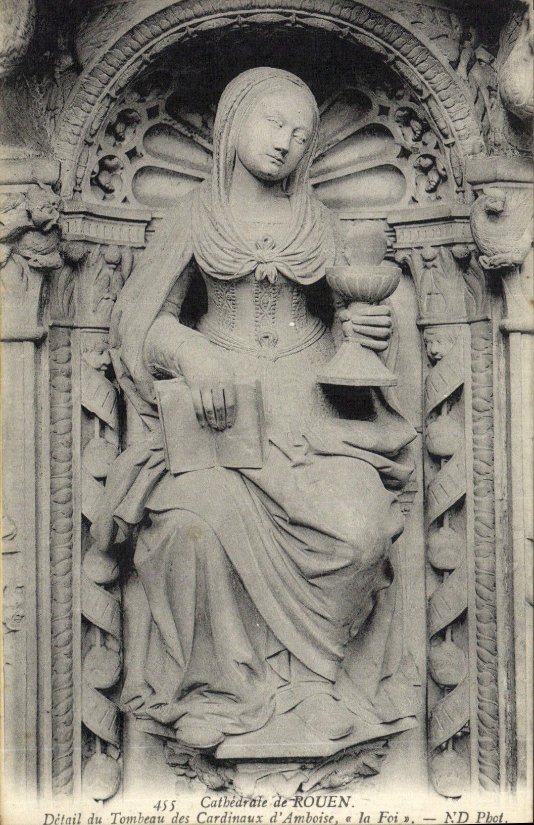 VINTAGE POSTCARD Rouen Cathedral of Detail of the Tomb of the Cardinals of Amboise faith