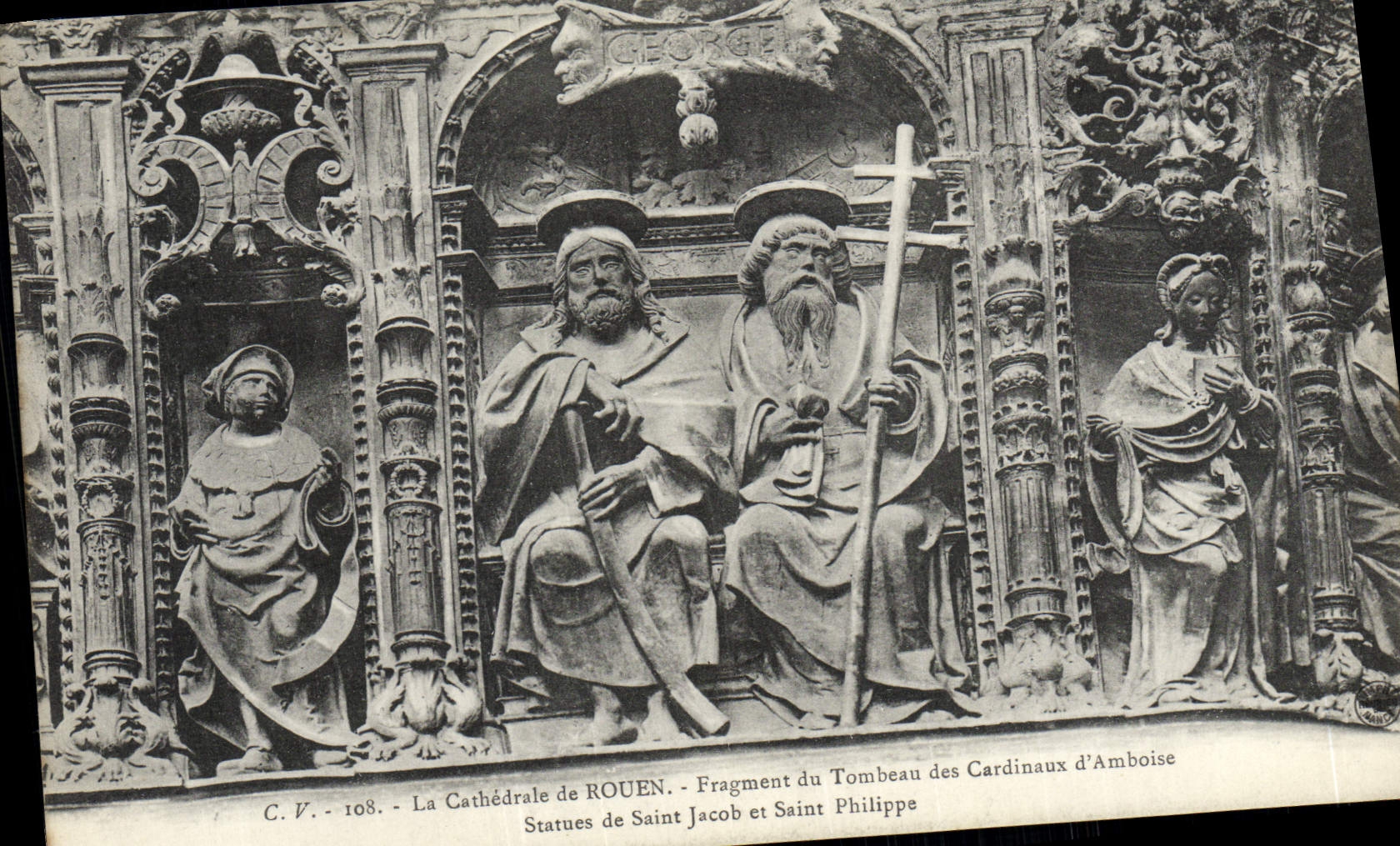 VINTAGE POSTCARD Rouen Cathedral Fragment of the tomb of the cardinals of Amboise Statues of Saint Jacob and Holy Philippe