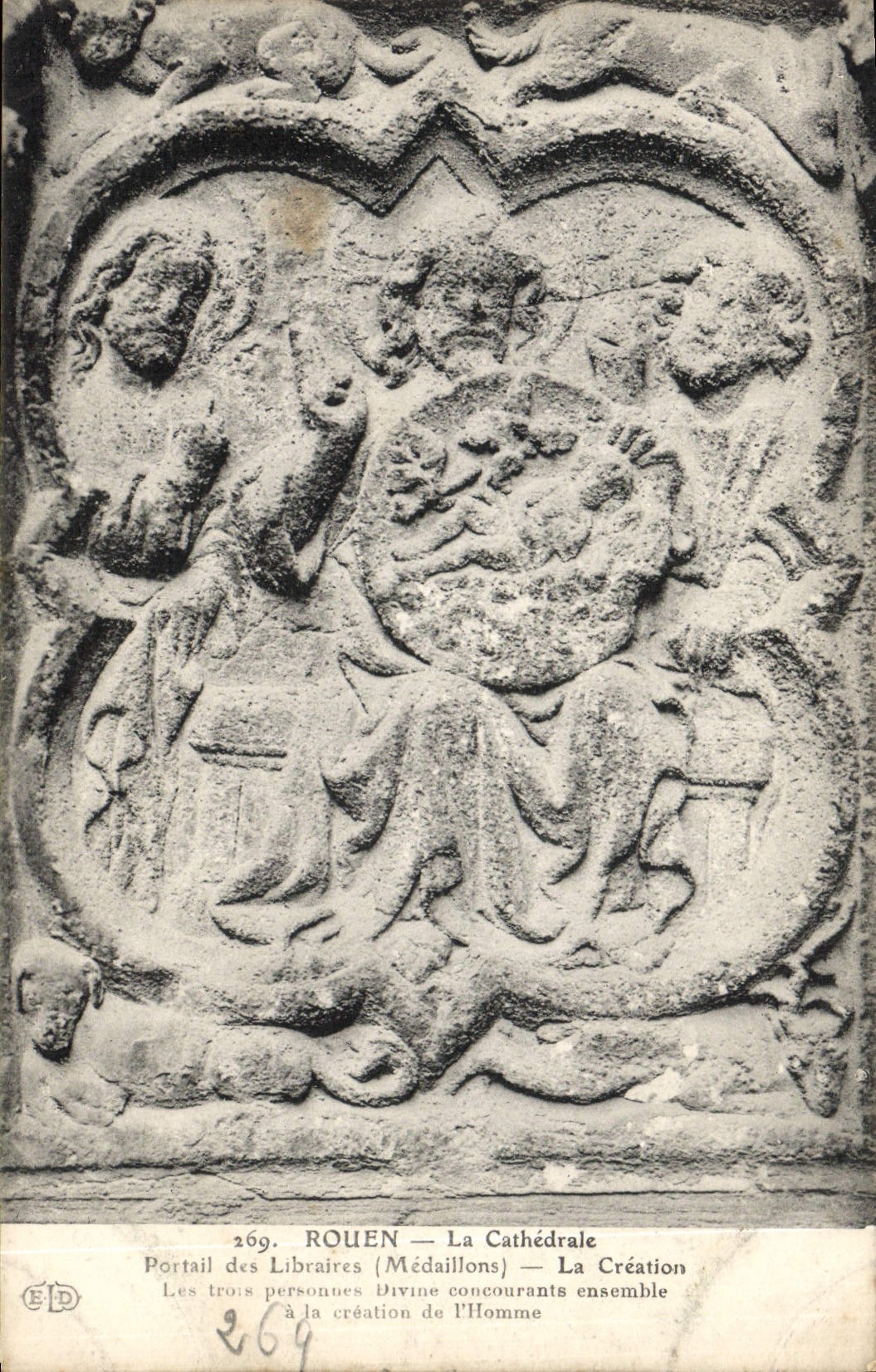 VINTAGE POSTCARD Rouen the Cathedral Gate of the Booksellers Medallions creation three people divine