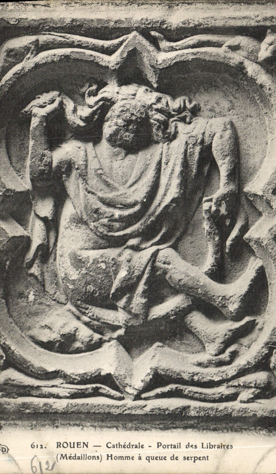 VINTAGE POSTCARD Rouen the Cathedral Gate of the Booksellers Medallions Man has tail of snake