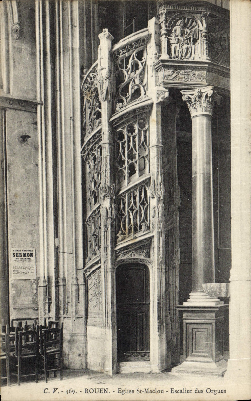 VINTAGE POSTCARD Rouen Church Saint Maclou Staircase of the organ