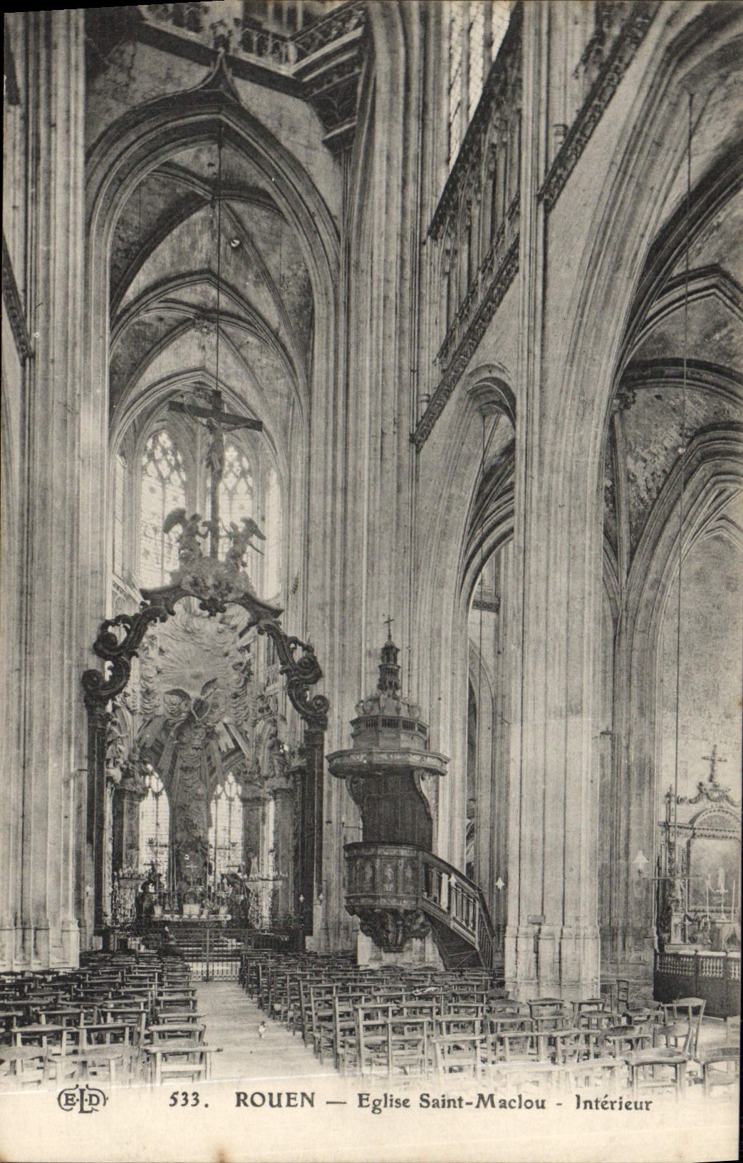 VINTAGE POSTCARD Rouen Church Interior Maclou Saint