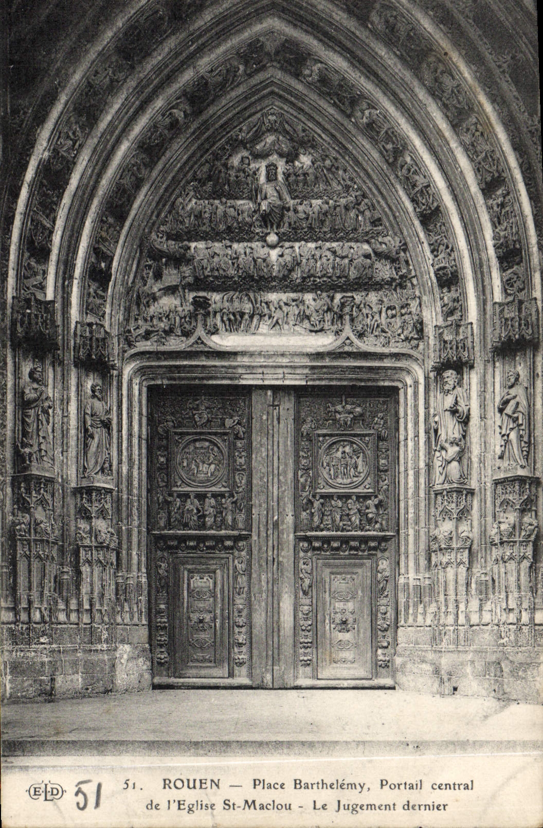 VINTAGE POSTCARD Rouen Places Barthelemy Central Portail of the church St Maclou the last judgment