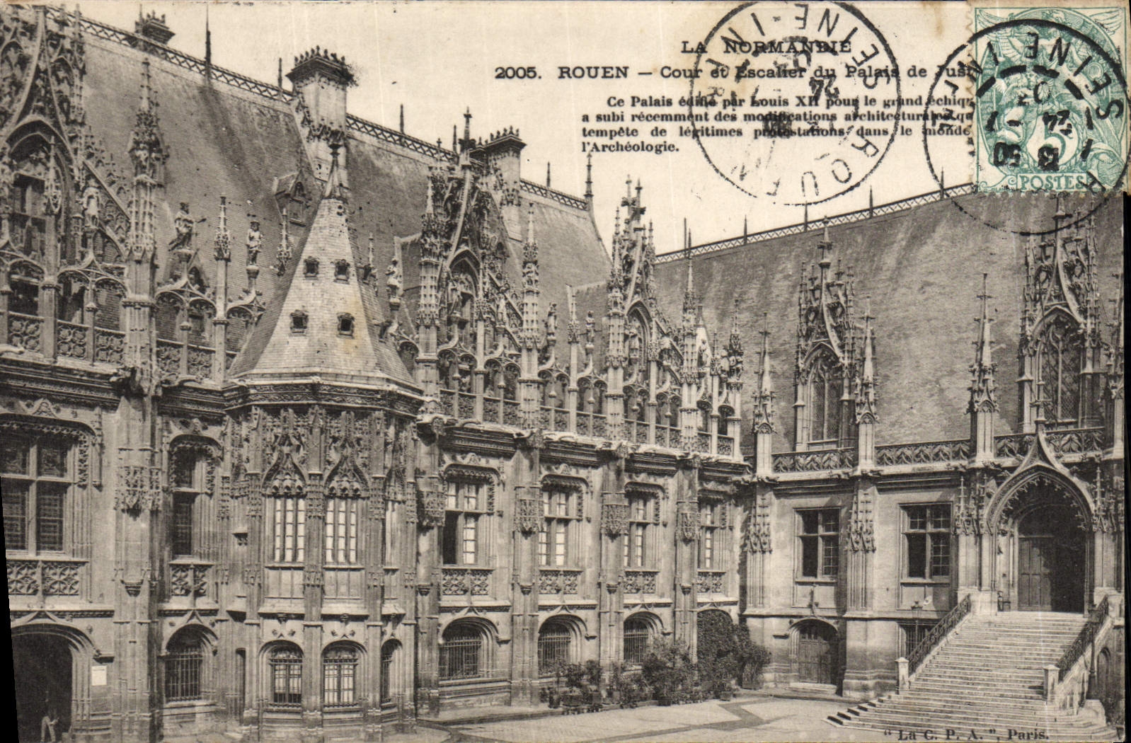 VINTAGE POSTCARD Rouen Court and Staircase of the Law courts