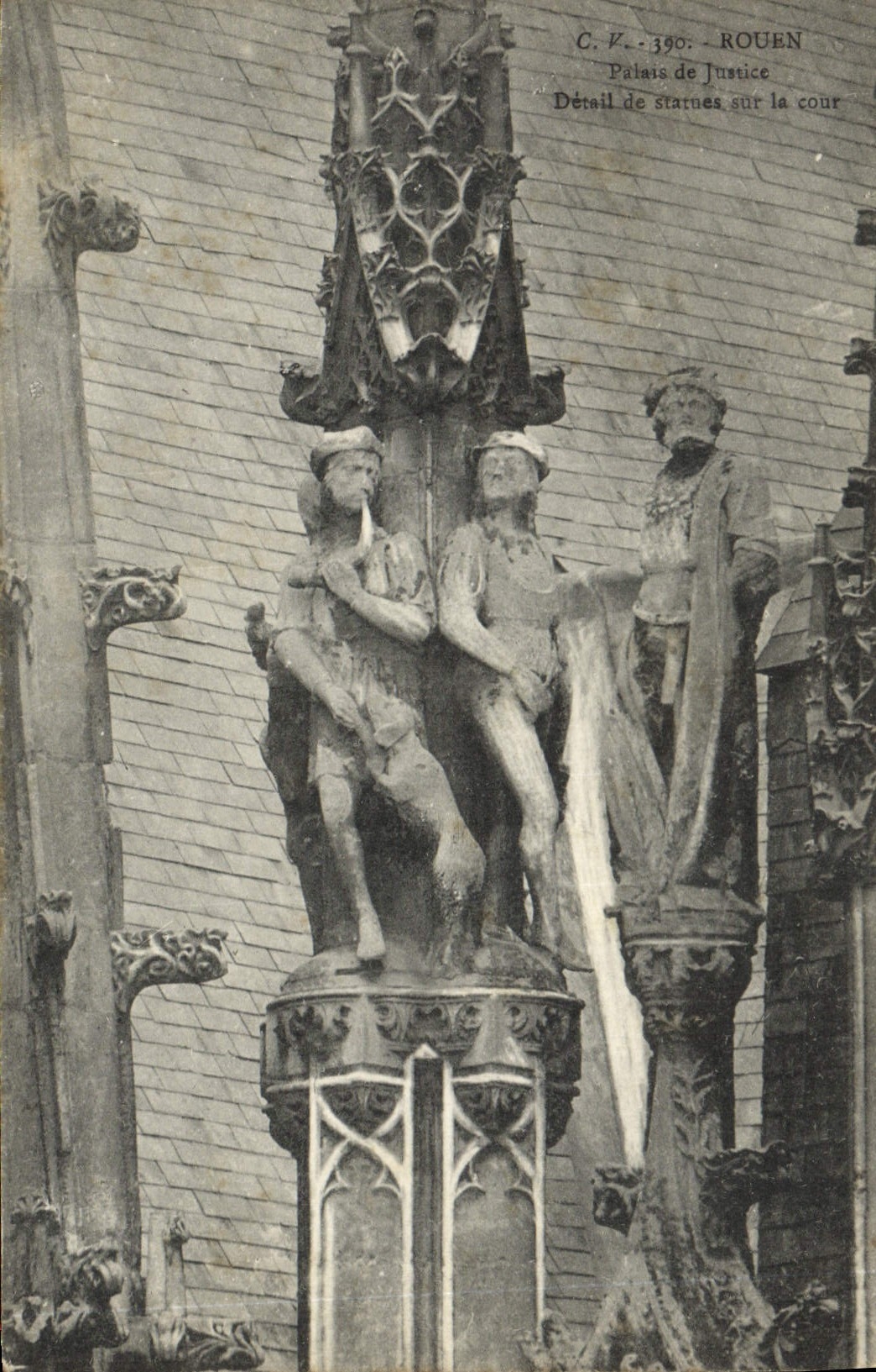 VINTAGE POSTCARD Rouen Law courts Detail of statues on the court